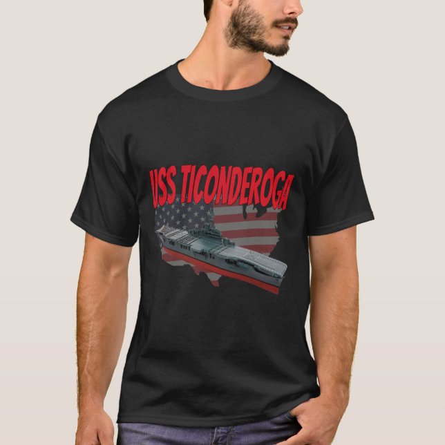 Aircraft Carrier USS Ticonderoga CV-14 Grandpa Dad T-Shirt (Front)