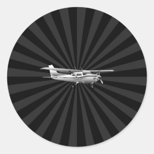 Aircraft Cessna Silhouette Flying Black Burst Classic Round Sticker