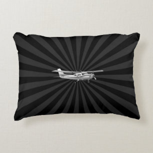 Aircraft Cessna Silhouette Flying Black Burst Decorative Cushion