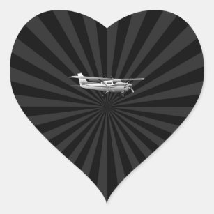 Aircraft Cessna Silhouette Flying Black Burst Heart Sticker
