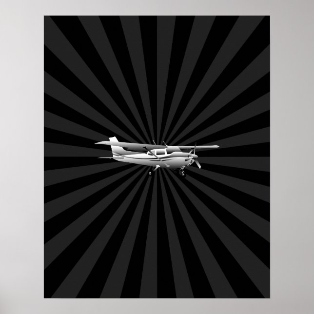 Aircraft Cessna Silhouette Flying Black Burst Poster (Front)