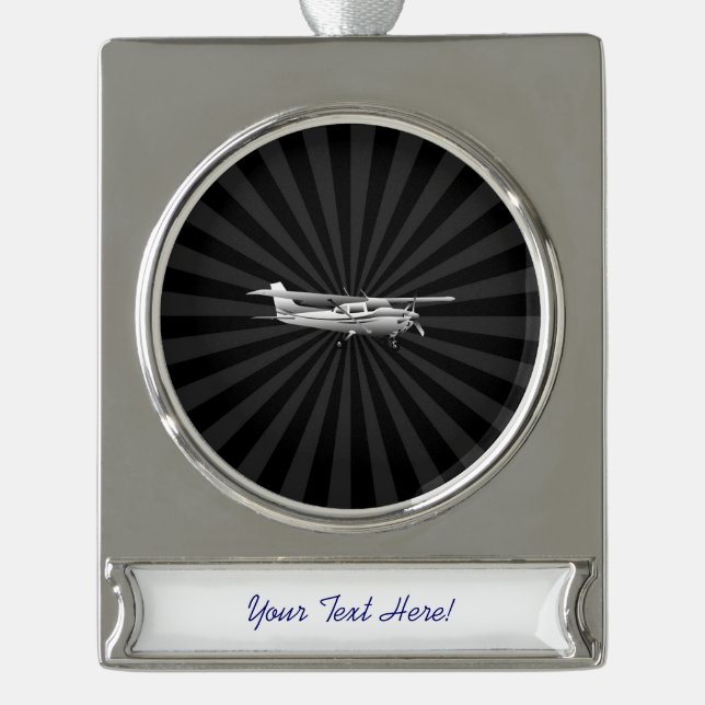 Aircraft Cessna Silhouette Flying Black Burst Silver Plated Banner Ornament (Front)