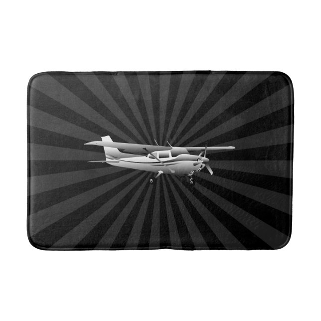 Aircraft Cessna Silhouette Flying Black Sunburst Bath Mat (Front)