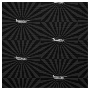 Aircraft Cessna Silhouette Flying Black Sunburst Fabric