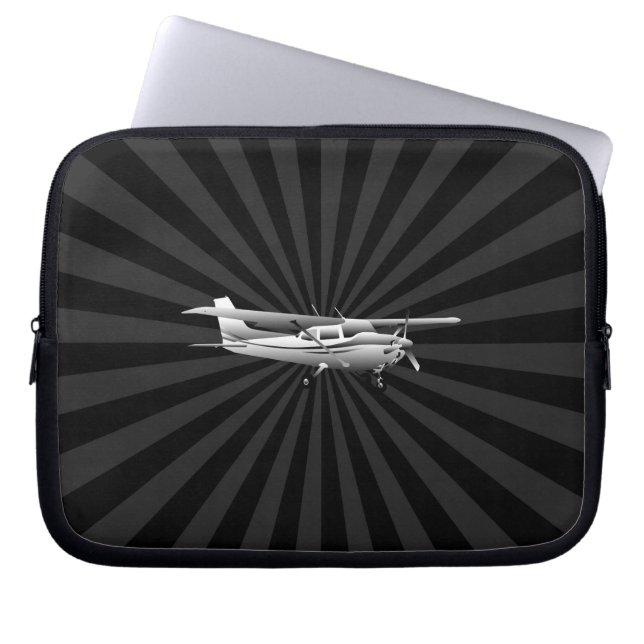 Aircraft Cessna Silhouette Flying Black Sunburst Laptop Sleeve (Front)