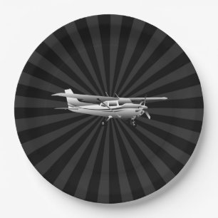 Aircraft Cessna Silhouette Flying Black Sunburst Paper Plate
