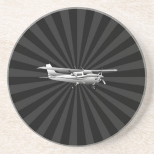 Aircraft Cessna Silhouette Flying Sunburst Decor Coaster