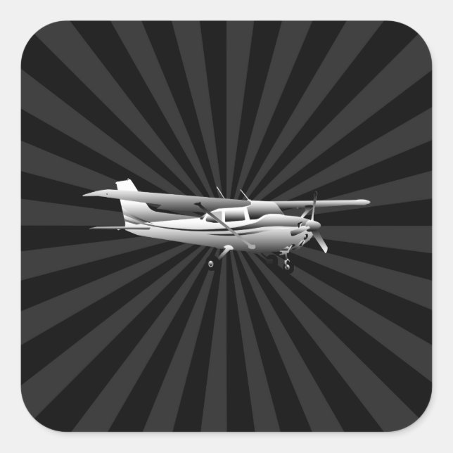 Aircraft Cessna Silhouette Flying Sunburst Decor Square Sticker (Front)