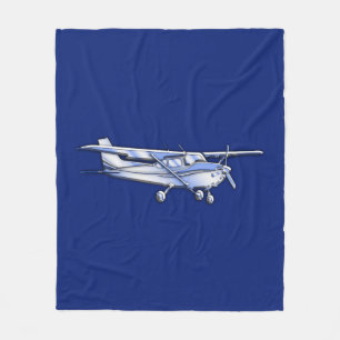 Aircraft  Chrome Cessna Silhouette Flying on Blue Fleece Blanket