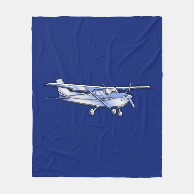 Aircraft  Chrome Cessna Silhouette Flying on Blue Fleece Blanket (Front)