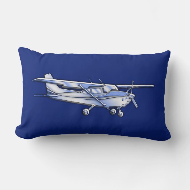Aircraft  Chrome Cessna Silhouette Flying on Blue Lumbar Cushion (Front)