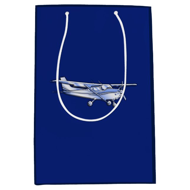 Aircraft  Chrome Cessna Silhouette Flying on Blue Medium Gift Bag (Front)
