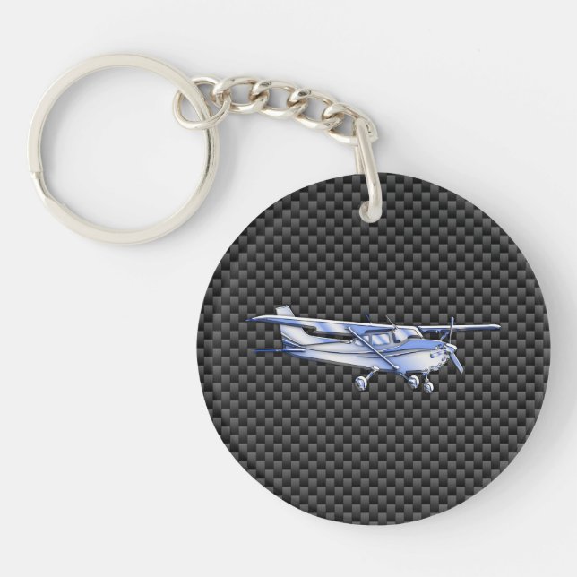 Aircraft Chrome Like Cessna Black Carbon Fibre Key Ring (Front)