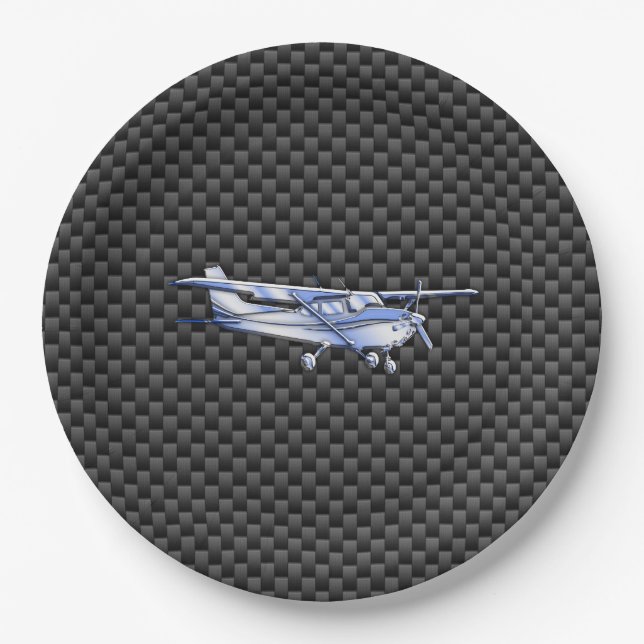 Aircraft Chrome Like Cessna Black Carbon Fibre Paper Plate (Front)