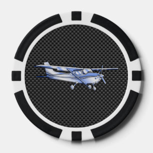 Aircraft Chrome Like Cessna Black Carbon Fibre Poker Chips