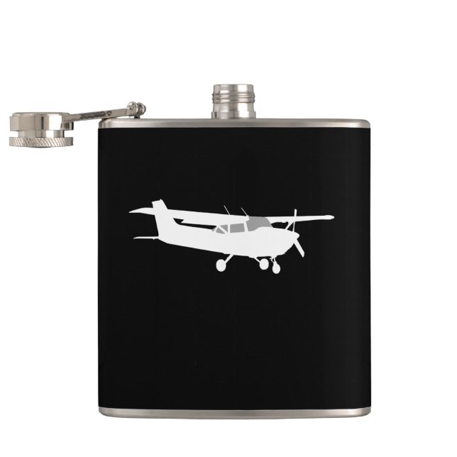 Aircraft Classic Cessna Silhouette Flying on Black Hip Flask (Opened)