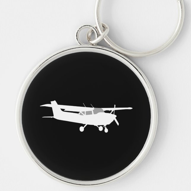 Aircraft Classic Cessna Silhouette Flying on Black Key Ring (Front)