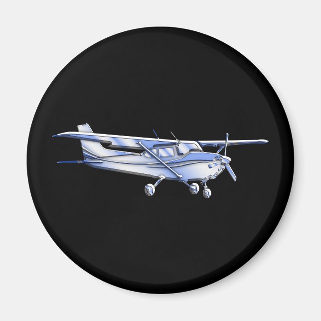 Aircraft Classic Cessna Silhouette Flying on Black Magnet (Front)