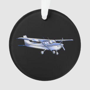 Aircraft Classic Cessna Silhouette Flying on Black Ornament