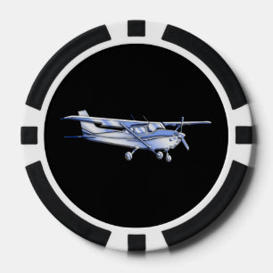 Aircraft Classic Cessna Silhouette Flying on Black Poker Chips