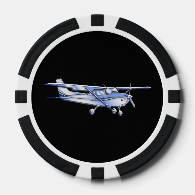 Aircraft Classic Cessna Silhouette Flying on Black Poker Chips (Front)