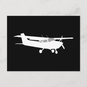 Aircraft Classic Cessna Silhouette Flying on Black Postcard