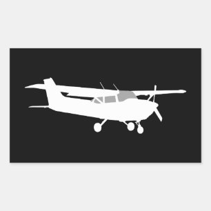 Aircraft Classic Cessna Silhouette Flying on Black Rectangular Sticker