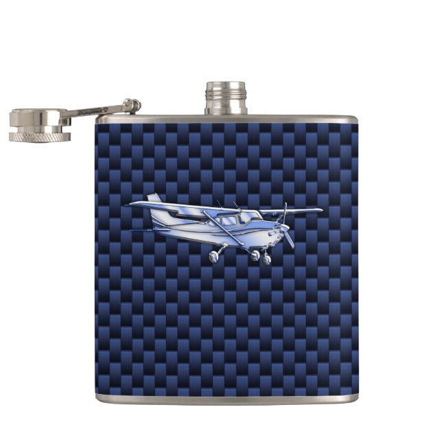 Aircraft Classic Chrome Cessna Flying Carbon Fibre Hip Flask (Opened)