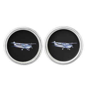 Aircraft Classic Silver Cessna Silhouette Flying Cufflinks