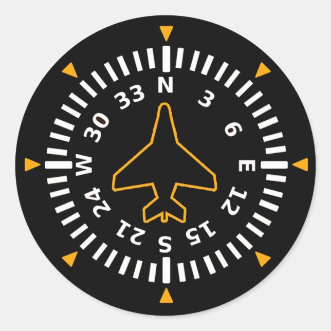 Aircraft Compass Flight Instrument Classic Round Sticker (Front)