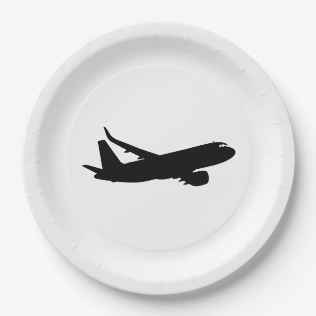 Aircraft Jet Liner Black Silhouette to customise Paper Plate (Front)