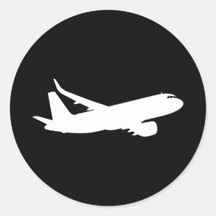 Aircraft Jet Liner Silhouette Flying Black Decor Classic Round Sticker