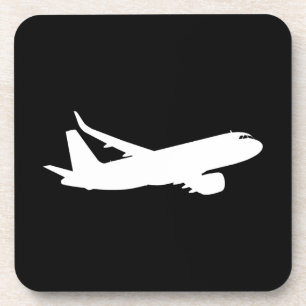 Aircraft Jet Liner White Silhouette Flying Decor Coaster