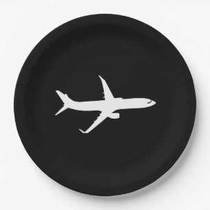 Aircraft JetLiner White Silhouette Flying Paper Plate