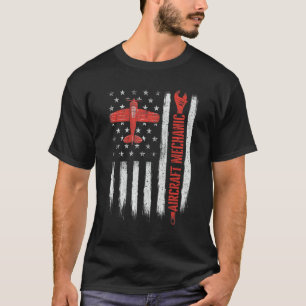Aircraft Mechanic American Flag Plane Aviation Te T-Shirt