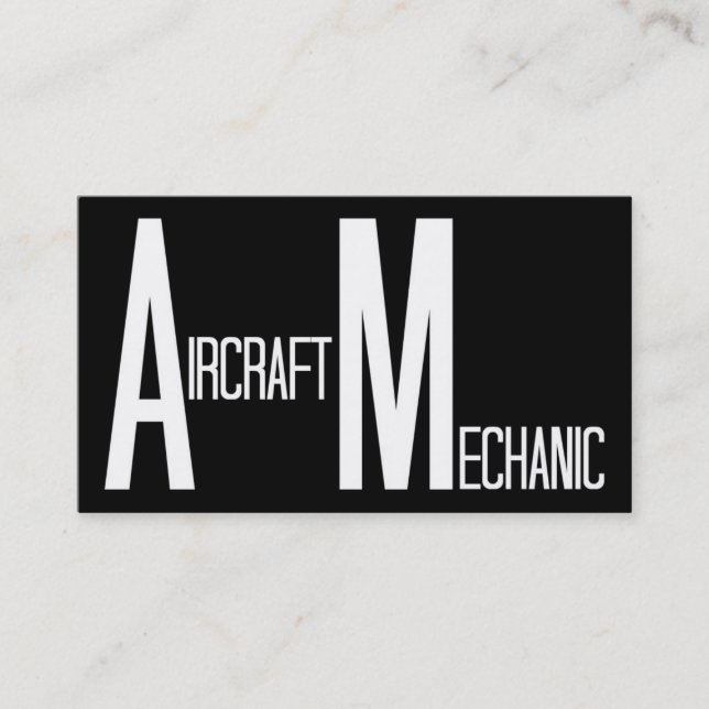 Aircraft Mechanic Black and White Business Card (Front)