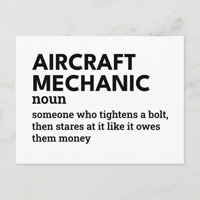 Aircraft Mechanic – Clever Job Definition Holiday Postcard (Front)