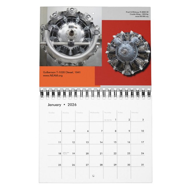 Aircraft Radial Engine mini date book Calendar (Jan 2026)