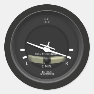 Aircraft Turn Coordinator Instrument Classic Round Sticker