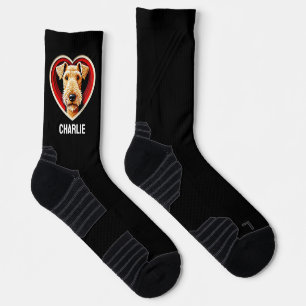 Airdale Terrier Dog Lover Custom Text Name Socks