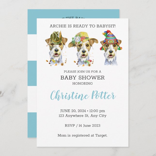 Airdale Terrier Puppy Theme Baby Shower Invitation (Front/Back)
