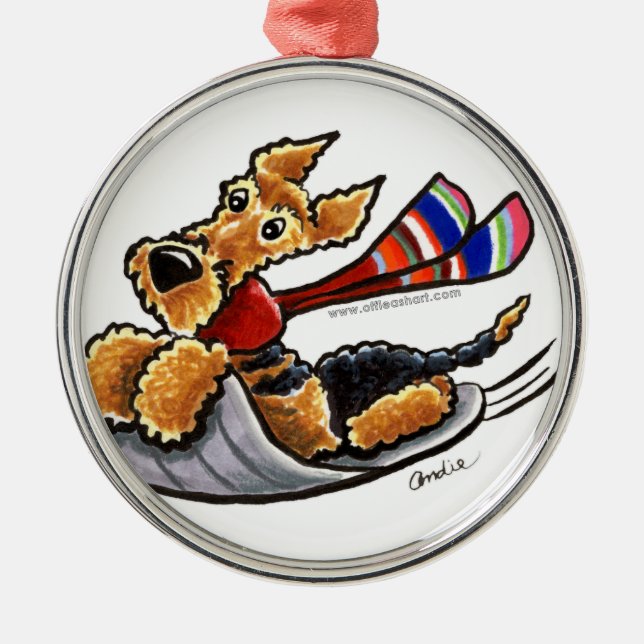 Aire-Sledding Airedale Terrier Metal Tree Decoration (Front)