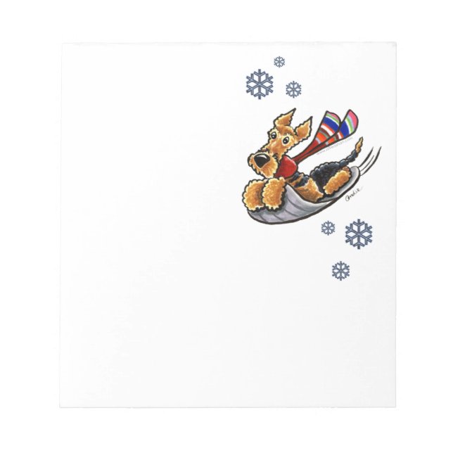 Aire-Sledding Airedale Terrier Notepad (Front)