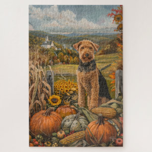 Airedale Autumn Harvest Thanksgiving Dog  Jigsaw Puzzle