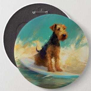 Airedale Beach Surfing Painting  6 Cm Round Badge