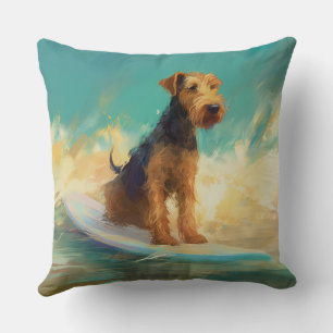 Airedale Beach Surfing Painting Cushion