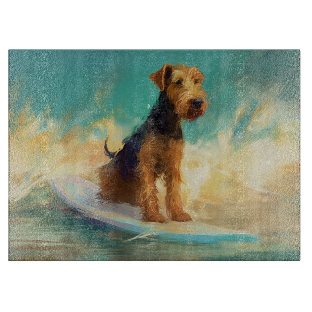 Airedale Beach Surfing Painting  Cutting Board (Front)