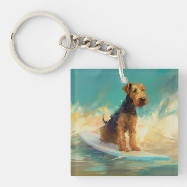 Airedale Beach Surfing Painting  Key Ring (Front)