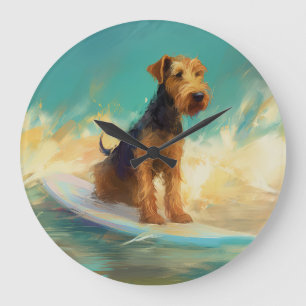 Airedale Beach Surfing Painting  Large Clock