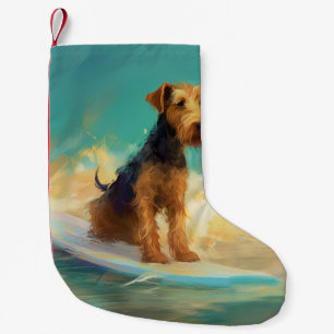 Airedale Beach Surfing Painting  Small Christmas Stocking